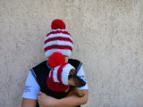 Matching Christmas Striped Dog and Owner Beanie Set: Wool Blend Knit