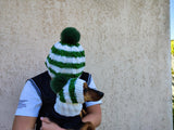 Matching Christmas Striped Dog and Owner Beanie Set: Wool Blend Knit