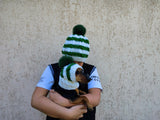Matching Christmas Striped Dog and Owner Beanie Set: Wool Blend Knit