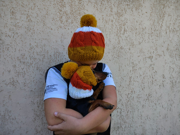 Candy Corn Mommy and Dog Matching Hats: Pet Lover Halloween Hat Set