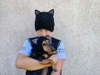 Matching Black Cat Hat Set: Angora Wool Mom & Dog Halloween Costume