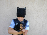 Matching Black Cat Hat Set: Angora Wool Mom & Dog Halloween Costume