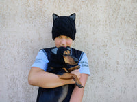 Matching Black Cat Hat Set: Angora Wool Mom & Dog Halloween Costume