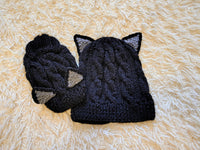 Matching Black Cat Hat Set: Angora Wool Mom & Dog Halloween Costume