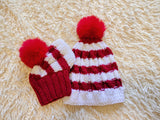Matching Christmas Striped Dog and Owner Beanie Set: Wool Blend Knit