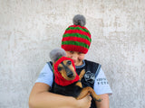Matching Christmas Striped Dog and Owner Beanie Set: Wool Blend Knit