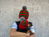 Matching Christmas Striped Dog and Owner Beanie Set: Wool Blend Knit