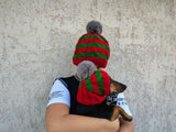 Matching Christmas Striped Dog and Owner Beanie Set: Wool Blend Knit