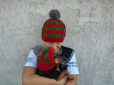 Matching Christmas Striped Dog and Owner Beanie Set: Wool Blend Knit