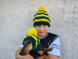 Matching Christmas Striped Dog and Owner Beanie Set: Wool Blend Knit