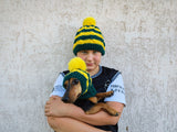 Matching Christmas Striped Dog and Owner Beanie Set: Wool Blend Knit