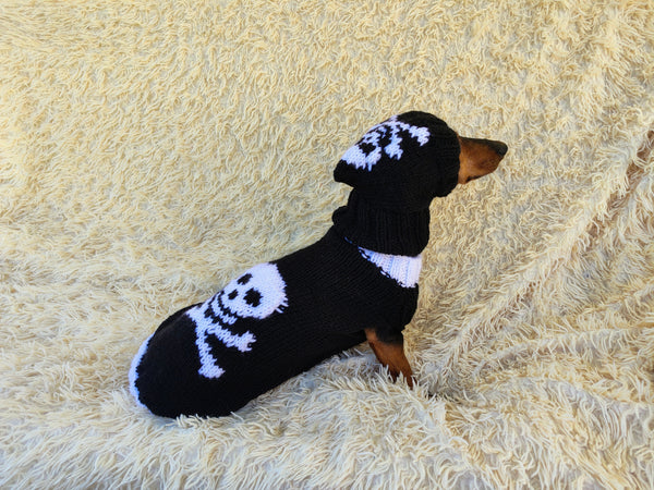 Knitted Pirate Dog Costume: Skull & Crossbones Sweater