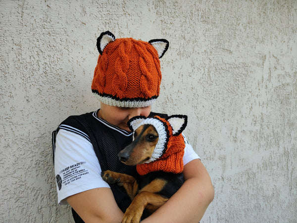 Fox Mommy and Dog Matching Hats:Halloween Pet Lover Hat Set