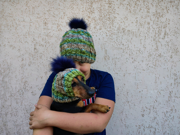 Matching Mother & Dog Knit Hat Snood Set
