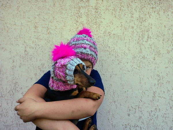 Matching Mother & Dog Knit Hat Snood Set