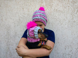Matching Mother & Dog Knit Hat Snood Set