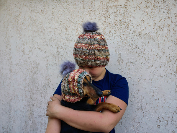 Matching Mother & Dog Knit Hat Snood Set