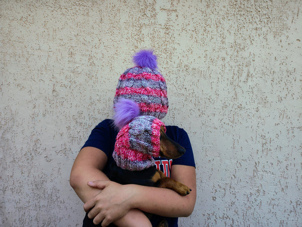 Matching Mother & Dog Knit Hat Snood Set