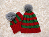 Matching Christmas Striped Dog and Owner Beanie Set: Wool Blend Knit