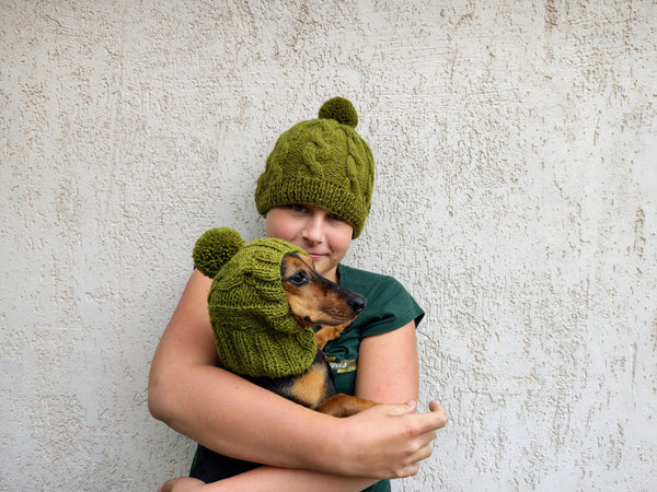 Mother & Dog Matching Knit Hat Snood Set
