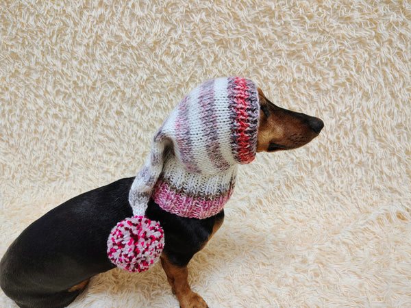 Winter Knitted Dog Clothes Hat with Pom Pom, christmas santa hat for dog, santa hat for dachshund