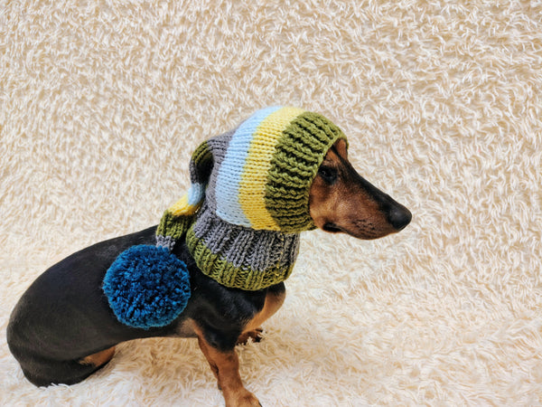 Winter Knitted Dog Clothes Hat with Pom Pom, christmas santa hat for dog, santa hat for dachshund