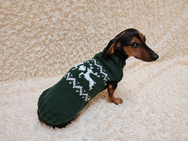 Christmas dog sweater with reindeer Norwegian pattern jumper for dachshund