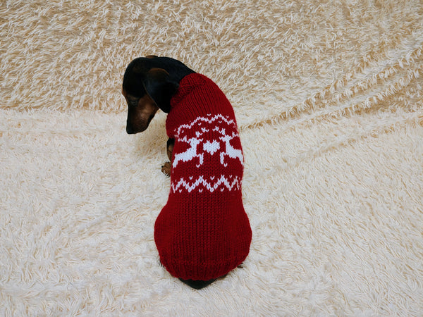 Christmas dog sweater with reindeer Norwegian pattern jumper for dachshund