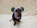 Winter wool melange aran hat for dog with two large pompoms