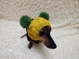Winter wool melange aran hat for dog with two large pompoms