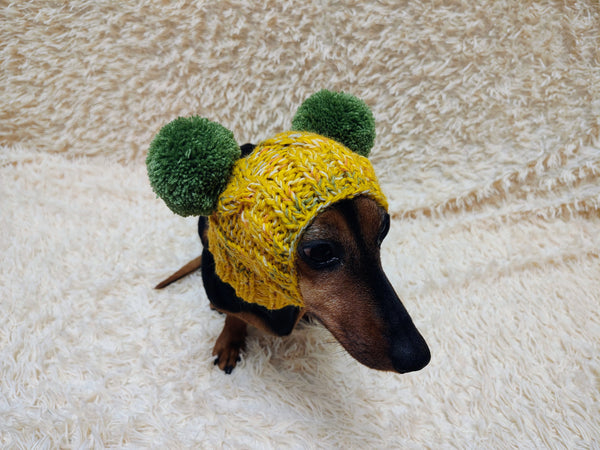 Winter wool melange aran hat for dog with two large pompoms