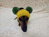 Winter wool melange aran hat for dog with two large pompoms