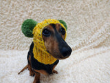 Winter wool melange aran hat for dog with two large pompoms