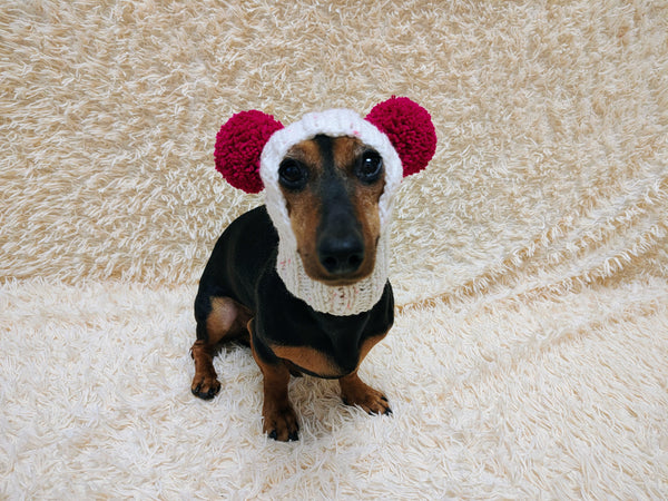 Winter wool melange aran hat for dog with two large pompoms