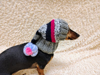 Christmas rainbow striped Santa hat for dog with pom poms