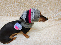 Christmas rainbow striped Santa hat for dog with pom poms