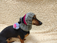 Christmas rainbow striped Santa hat for dog with pom poms