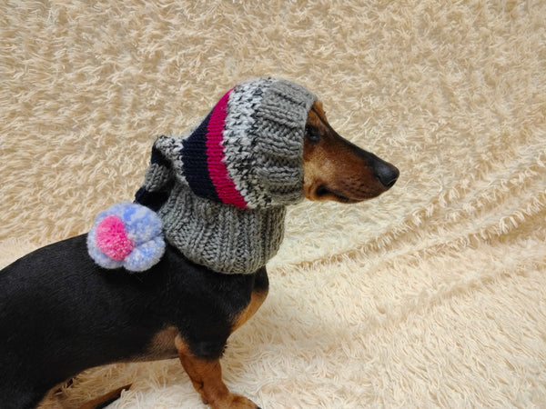 Christmas rainbow striped Santa hat for dog with pom poms
