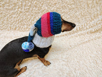 Christmas rainbow striped Santa hat for dog with pom poms