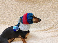 Christmas rainbow striped Santa hat for dog with pom poms