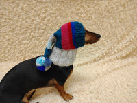Christmas rainbow striped Santa hat for dog with pom poms