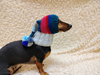 Christmas rainbow striped Santa hat for dog with pom poms