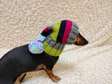 Christmas rainbow striped Santa hat for dog with pom poms