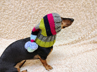Christmas rainbow striped Santa hat for dog with pom poms