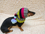 Christmas rainbow striped Santa hat for dog with pom poms
