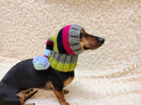 Christmas rainbow striped Santa hat for dog with pom poms