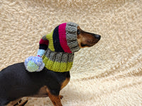 Christmas rainbow striped Santa hat for dog with pom poms