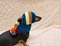 Christmas rainbow striped Santa hat for dog with pom poms