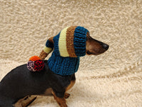 Christmas rainbow striped Santa hat for dog with pom poms