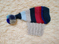 Christmas rainbow striped Santa hat for dog with pom poms